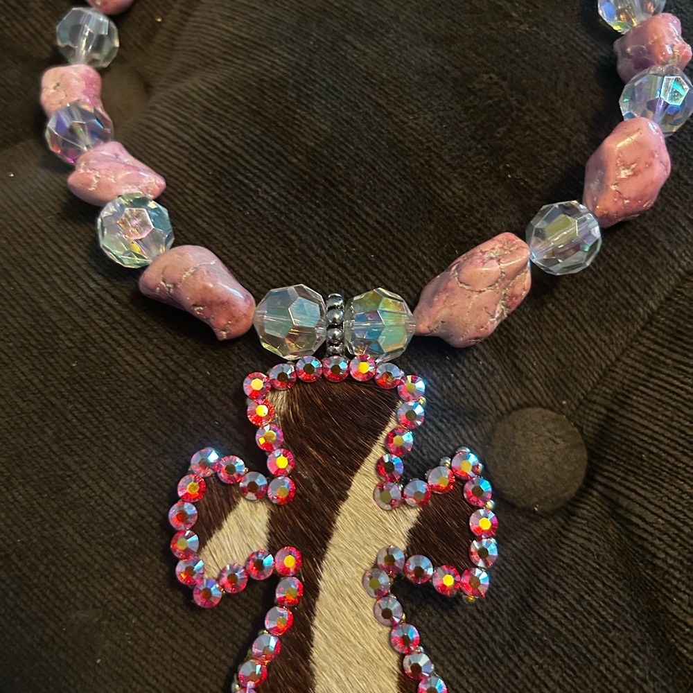 Pink and Brown Cross Pendant Necklace